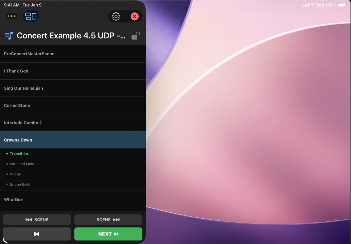Remote, Setlist Only layout